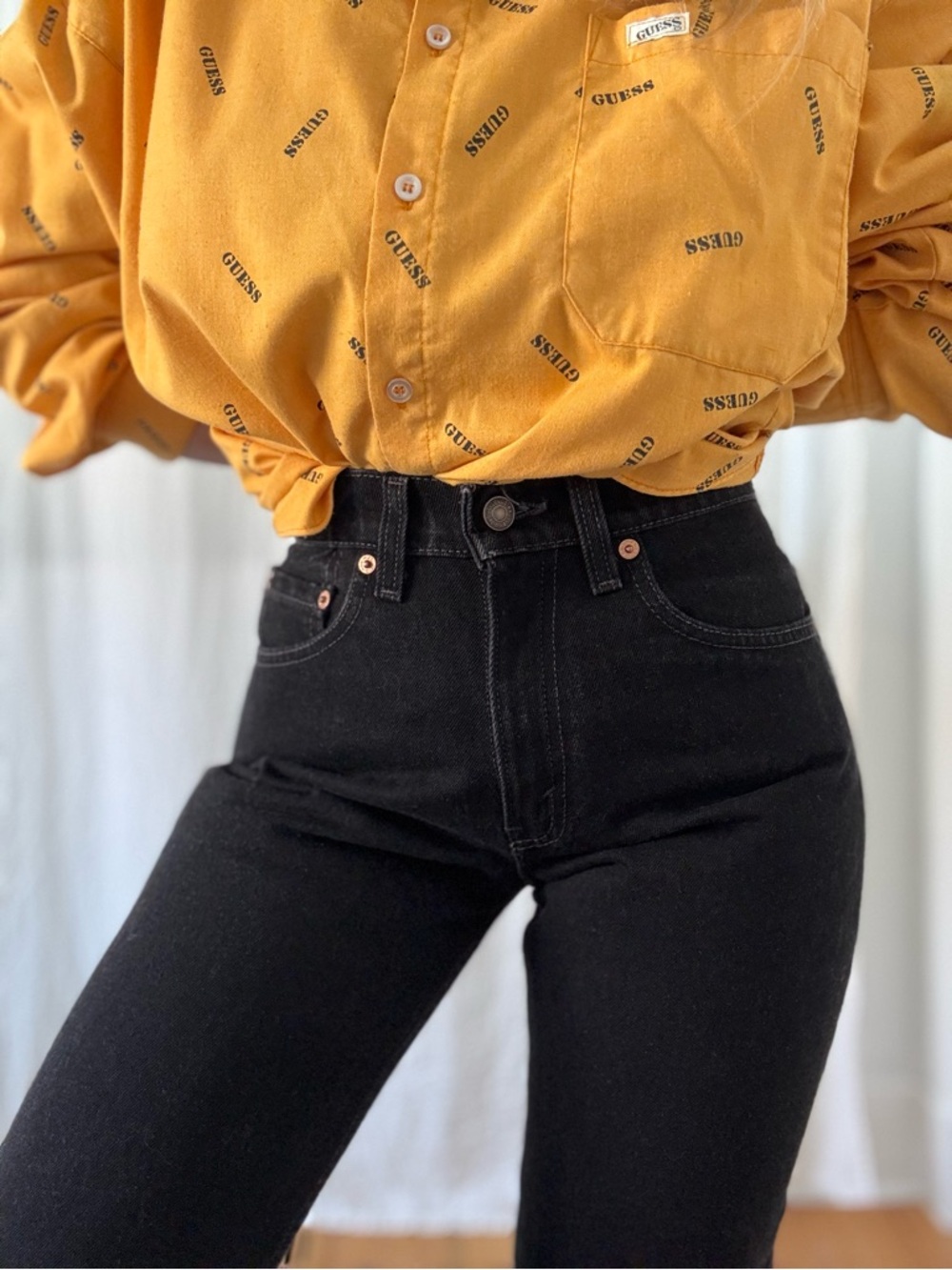 Vintage Levi’s 555 relaxed fit straight leg pristine dark black made in USA 90s